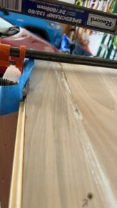 Clamped wood immediately after resin poured